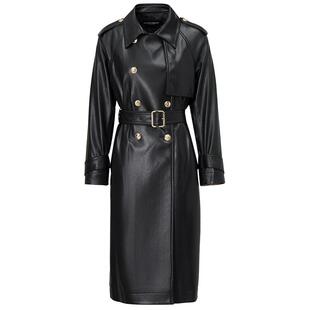 【金晨同款】商场同款FF||仿佛2025年春季黑色皮衣外套女长款风衣