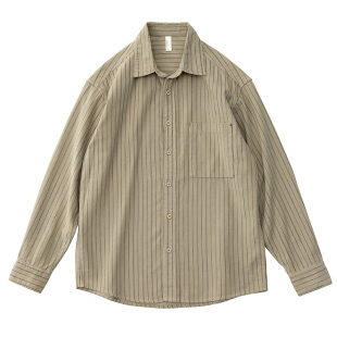 灯芯绒竖条纹长袖衬衫男春季日系复古米白色宽松慵懒工装休闲衬衣