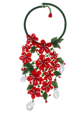 卿手作巴洛克珍珠项链红绿叶