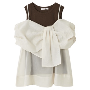 SNIDEL2025秋冬新品圆领无袖背心蝴蝶结吊带衬衫套装SWCT254248