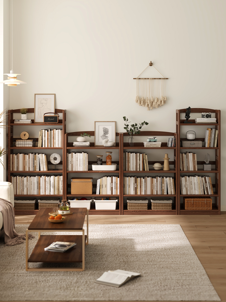 实木书架落地置物架家用客厅简易一体靠墙儿童杂物收纳储物柜书柜