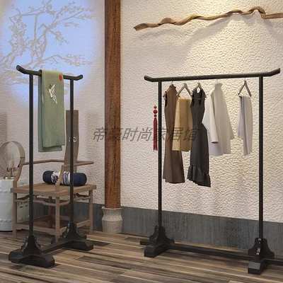 仿古新中式衣架落地实木挂衣架木制挂衣杆中式秀禾架子衣服展示架