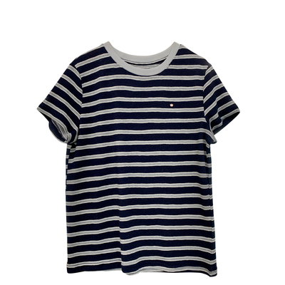 经典条纹宽松圆领麻棉短袖T恤女