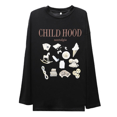 widelia时髦休闲印花T恤女2026春夏季ins风韩版宽松长袖百搭上衣