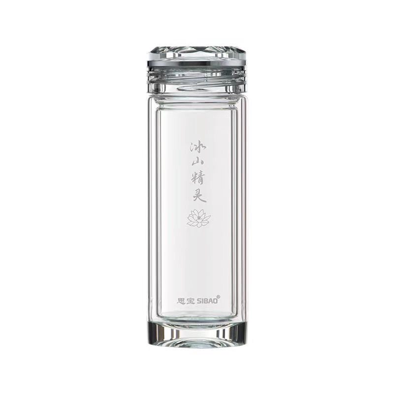 思宝玻璃杯冰山精灵双层水杯高颜值透明办公室泡茶水杯家用杯子