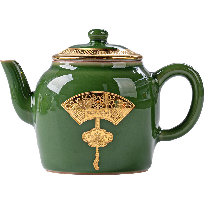 君器轻奢复古陶瓷鎏金刻绘小茶壶