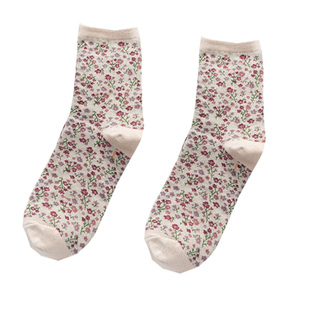 袜子女中筒袜复古小碎花棉袜时尚春秋季韩版森系学院风ins潮袜