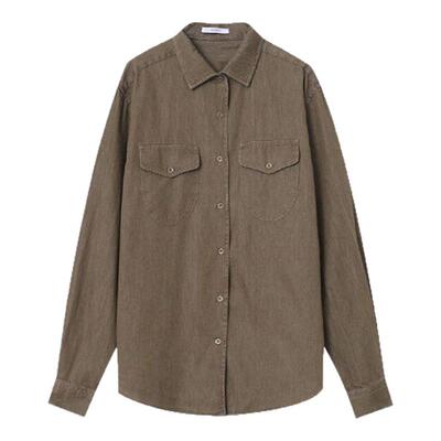 木岸muan定制中古春秋长袖衬衫100%纯棉宽松简约上衣女DG-80027