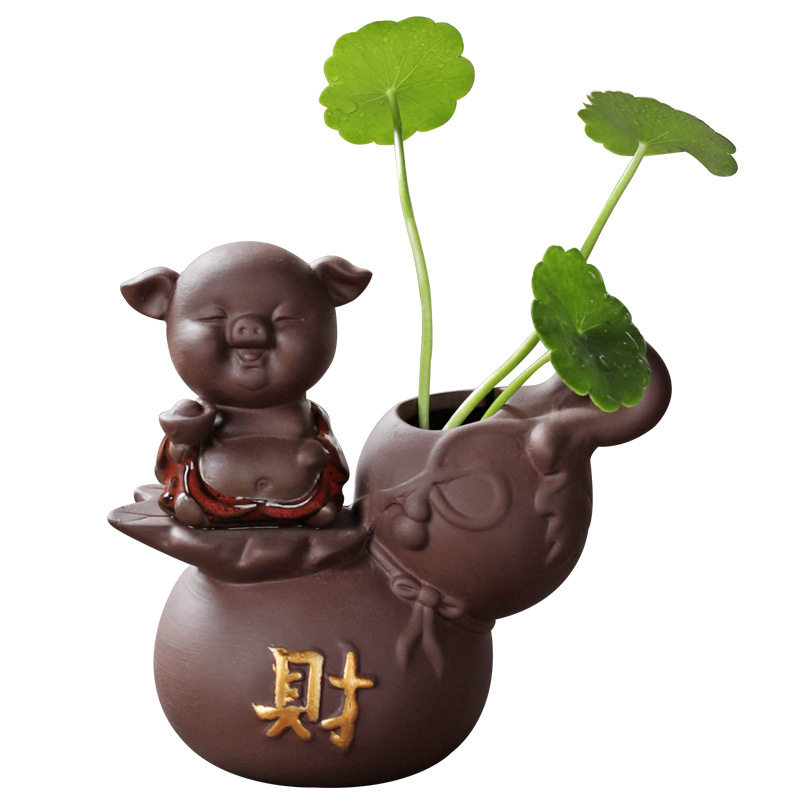 创意禅意紫砂小花瓶陶瓷茶宠摆件
