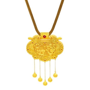 金包银工艺专柜定制款龙凤呈祥长命锁吊坠祥云流苏项链送女友礼物