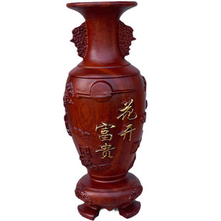 花梨木实木雕刻花瓶摆件工艺品家居中式玄关电视柜装饰品乔迁送礼