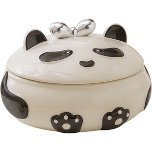 熊猫陶瓷干果盘收纳盒分格带盖轻奢奶油风客厅茶几零食糖果摆放盘