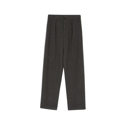 sdeer简约高腰压褶插袋七分裤