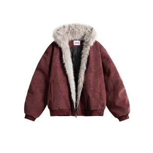 BNMGIN皮毛一体仿皮草羽绒服女款派克棉服冬装毛毛领pu皮衣厚外套