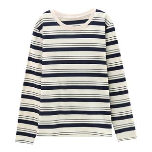 2026年新款棉质圆领长袖t恤女春秋装宽松大码休闲百搭打底衫上衣