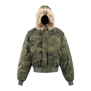 8FF/25AW美式迷彩座山雕撞色拼接毛领棉衣夹克冬加厚棉服外套短款