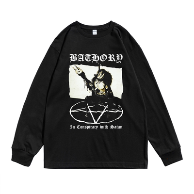 瑞典维京黑暗金属乐队Bathory个性印花长袖T恤纯棉男女同款宽松款