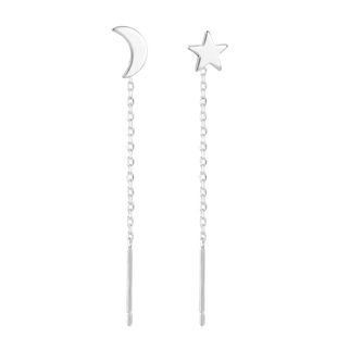 s925银色耳线养耳洞长款四叶草耳环简约小清新鸡蛋花耳链耳钉耳线