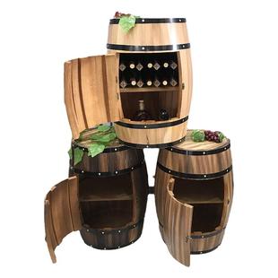 开门红酒柜实木橡木桶酒桶葡萄酒架庄酒窖装修摆件复古道具储物柜