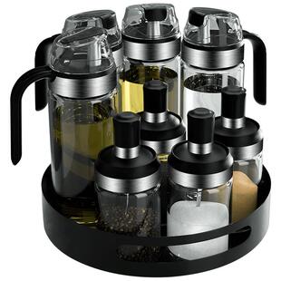 轻奢玻璃调料罐厨房家用油壶组合套装旋转调味瓶味精盐罐调料盒罐