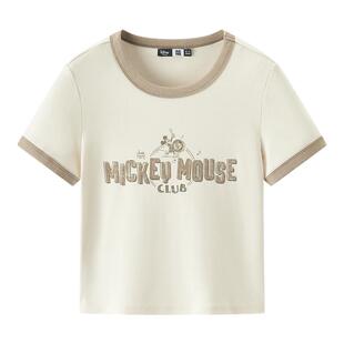 森马迪士尼合作系列短袖T恤女短款图案修身2025新款夏季撞色上衣