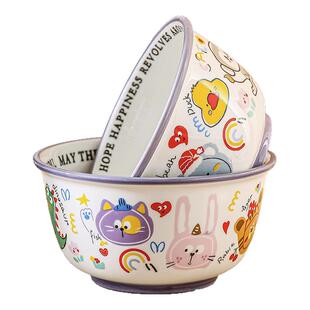 冠祥卡通彩绘涂鸦陶瓷碗家用釉下彩餐具大面碗可爱碗儿童小饭碗盘