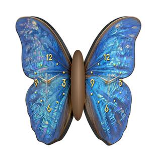 奶油风双面挂钟客厅2026新款高级感拐角时钟免打孔家用蝴蝶钟表