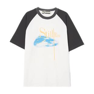 ALL BEINGS25SS夏季新款灰白撞色插肩袖云朵印花圆领短袖T恤女