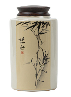 黑檀盖梅兰竹菊陶瓷茶叶罐储物罐