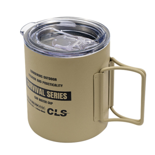 CLS户外320ml双层带盖304不锈钢水杯露营茶杯登山水具防烫咖啡杯