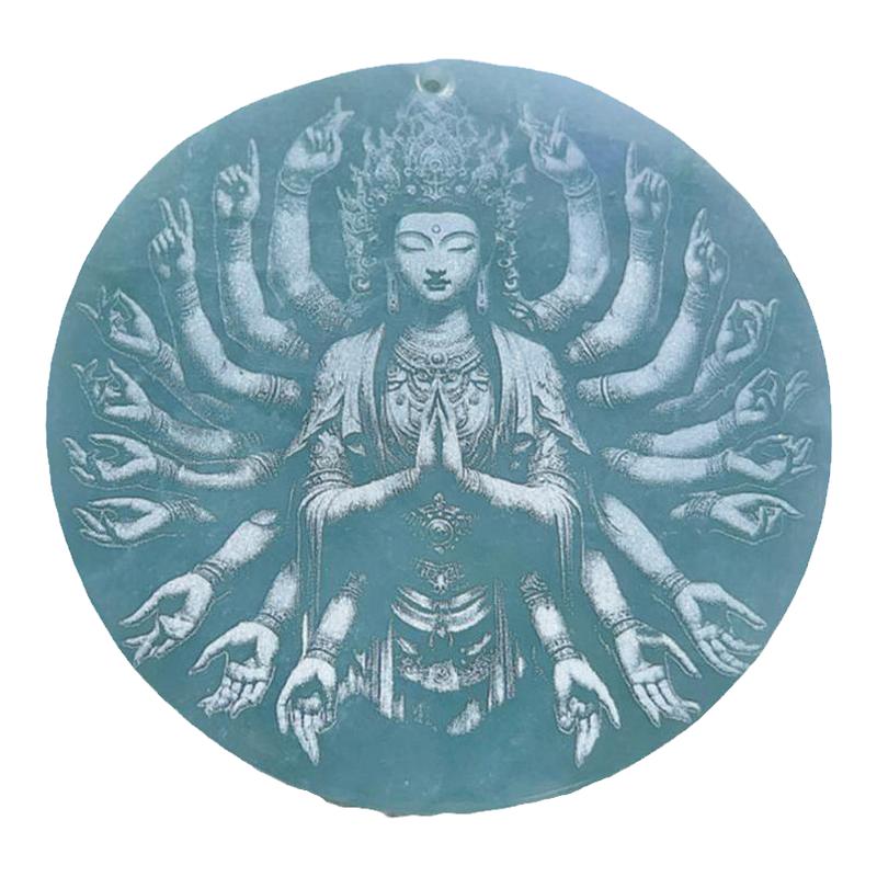 天然翡翠千手观音影雕吊坠山水