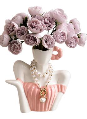 ins陶瓷美锁骨花瓶摆件