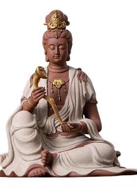 陶瓷文殊普贤菩萨佛像摆件新中式禅意观音家居客厅玄关装饰工艺品