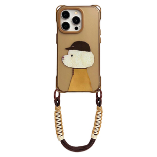 简约帽子小狗适用苹果16PROMAX华为mate60PRO手机壳15promax挂绳斜挎可背PURA70四角开孔小米15ULTRA防摔硬壳