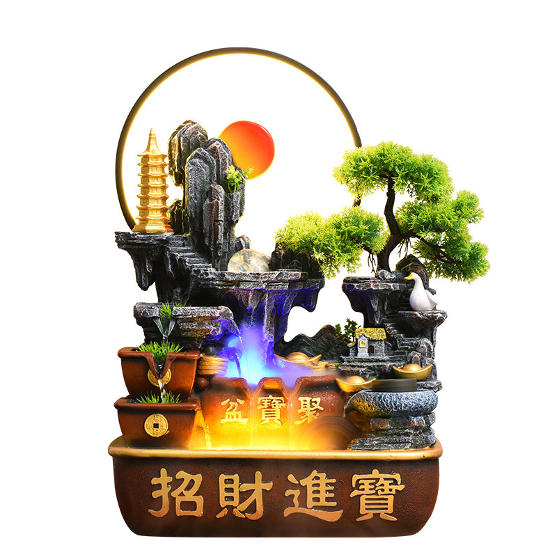 聚宝盆假山流水喷泉循环水桌面招财摆件客厅办公室风水轮开业乔迁