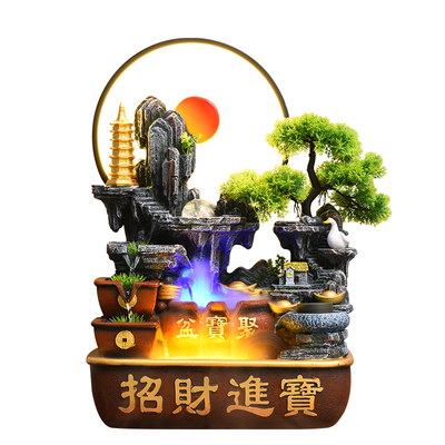 聚宝盆桌面假山流水摆件循环水
