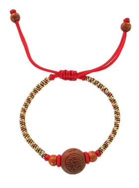 红绳手链桃木生肖可调节
