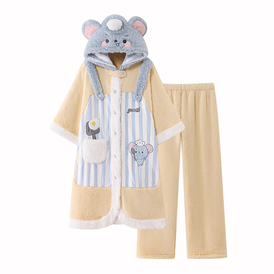 原创！料理鼠王珊瑚绒斗篷睡衣女冬季新款加绒加厚卡通连帽睡袍