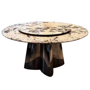 加澄天然雪山飞狐奢石餐桌意式轻奢高端别墅大平层餐厅圆形餐桌椅