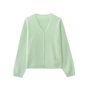 JIUJIU浅绿色V领针织开衫女2026春季新款气质百搭休闲毛衣外套