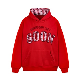 KHIAN SOON秋冬款美式熊猫贴布绣宽松卫衣连帽女套头红色过年2025