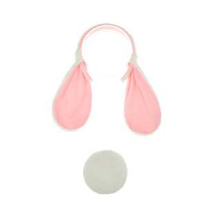 复活节兔子头饰lolita兔耳朵兔尾巴套装毛绒垂耳兔耳朵发箍白色