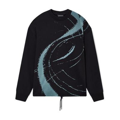 阿玛尼男士纯棉毛圈圆领植绒卫衣