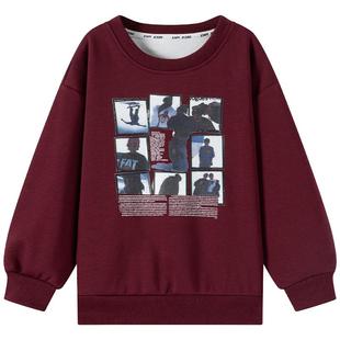 小象汉姆童装男童卫衣春装新款2026儿童红色喜气上衣中大童