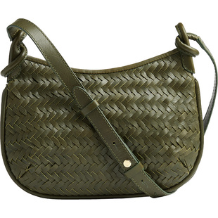LK BENNETT深绿色牛皮编织包2025年秋冬新款通勤休闲时尚肩包