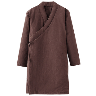 原创中国风男士棉麻道袍冬季加厚中长款改良大码汉服宽松古风棉袍