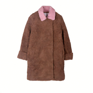 欧系列丨含35.4%羊毛 秋冬氛围感粉领羊羔毛外套女中长款毛绒大衣