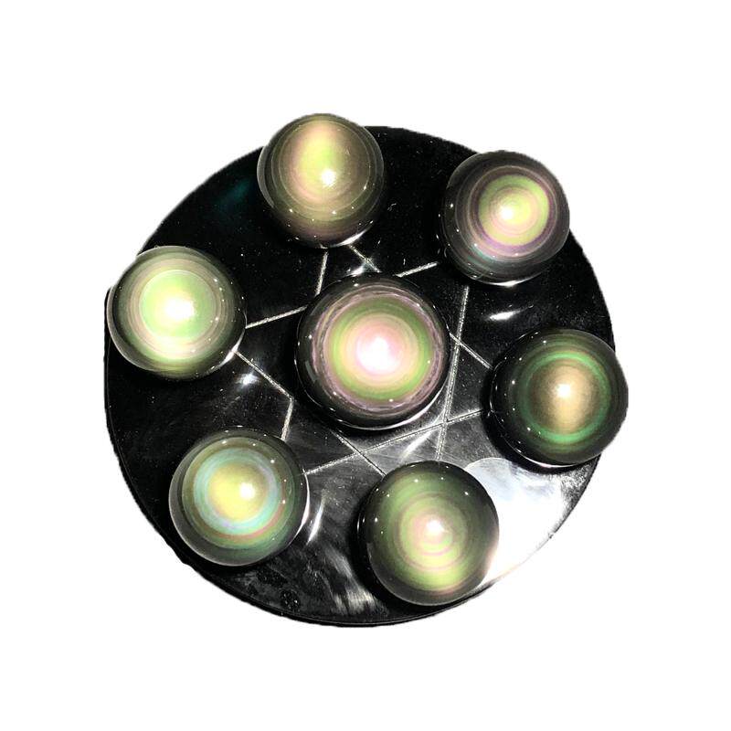 天然黑曜石水晶球彩虹眼七星阵