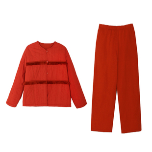 朵朵可可冬季夹棉保暖新年本命年红色结婚女长袖家居服套装
