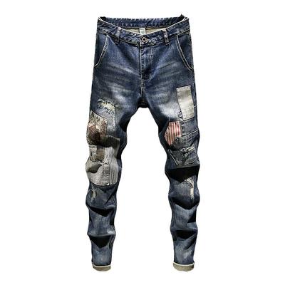 痞帅男裤子潮流拼接撞色补丁长裤